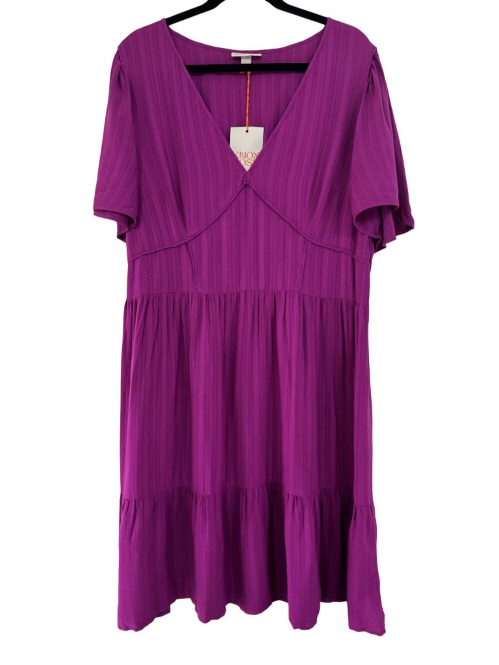 NWT Knox Rose Magenta Textured Tiered Mini Dress XXL Boho Flutter Sleeve
